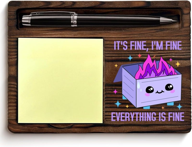 QODMGD Purple Dumpster Fire Sticky Note Holder Funny Office Gifts for Boss Coworkers Employees, I'm Fine Everything is Fine Dumpster Fire Post It Note Dispenser for Office Cubicle Desk Decor - Image 1